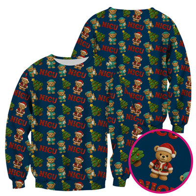 Festive Christmas NICU Nurse Teddy Bear Pattern, Breathable Fabrics Nursing Uniform