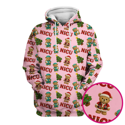 Festive Christmas NICU Nurse Teddy Bear Pattern, Breathable Fabrics Nursing Uniform