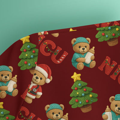 Festive Christmas NICU Nurse Teddy Bear Pattern, Breathable Fabrics Nursing Uniform
