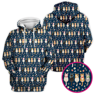 Cute Cat Clothesline Pattern Scrub Top, Comfortable Scrubs for Nurses