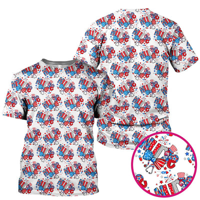 USA Nurse Stethoscope Patriotic Bow Hat Pattern Scrubs Top, Comfortable Scrubs for Nurses