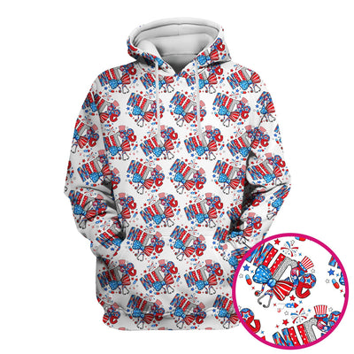 USA Nurse Stethoscope Patriotic Bow Hat Pattern Scrubs Top, Comfortable Scrubs for Nurses