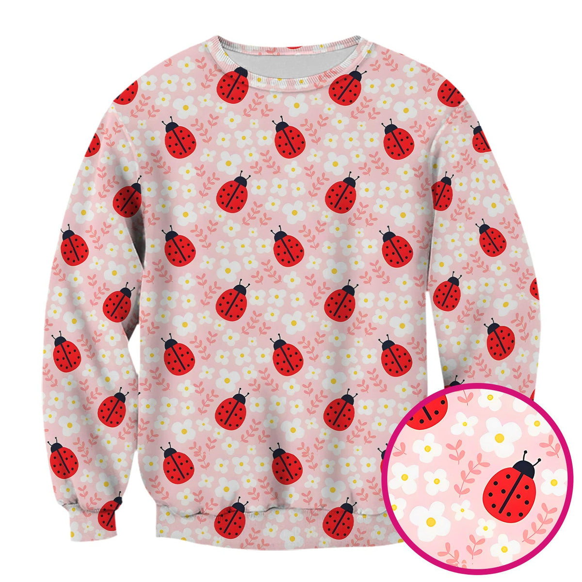 Cute Ladybug Blossom Print Scrub Top, Pastel Garden Medical Scrubs for Women