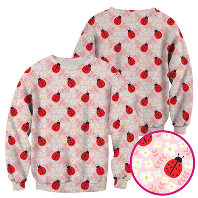 Cute Ladybug Blossom Print Scrub Top, Pastel Garden Medical Scrubs for Women