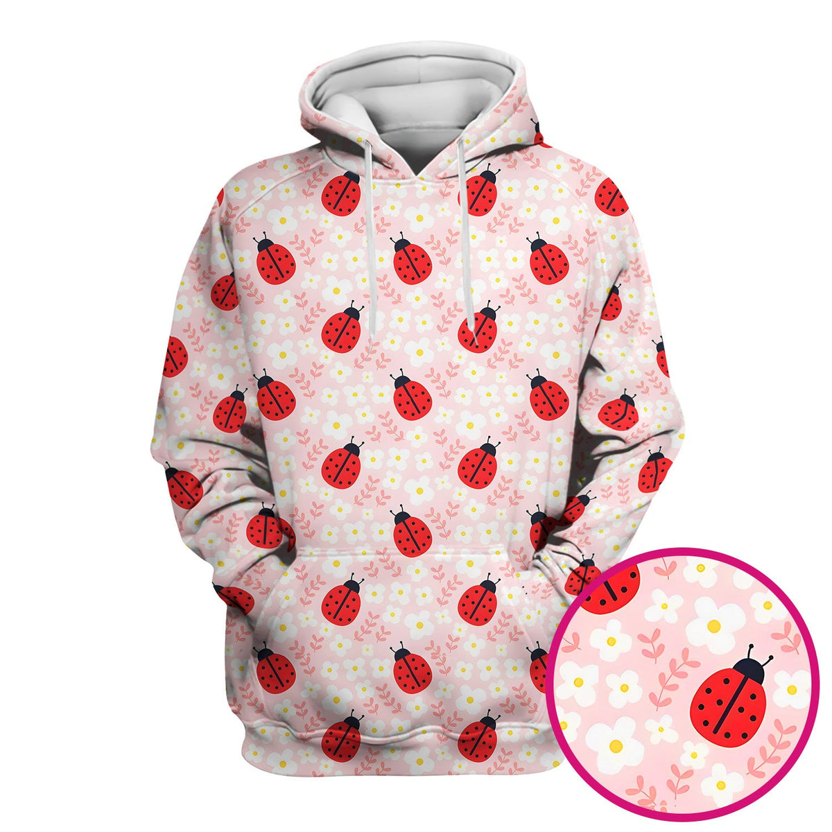 Cute Ladybug Blossom Print Scrub Top, Pastel Garden Medical Scrubs for Women