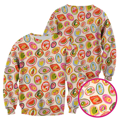 Summer Colorful Fruit Sticker Pattern Scrub Top, Comfortable Scrubs For Nurses