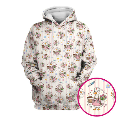 Cartoon Nurse Goose Pattern Scrub Top, Comfortable Scrubs for Nurses