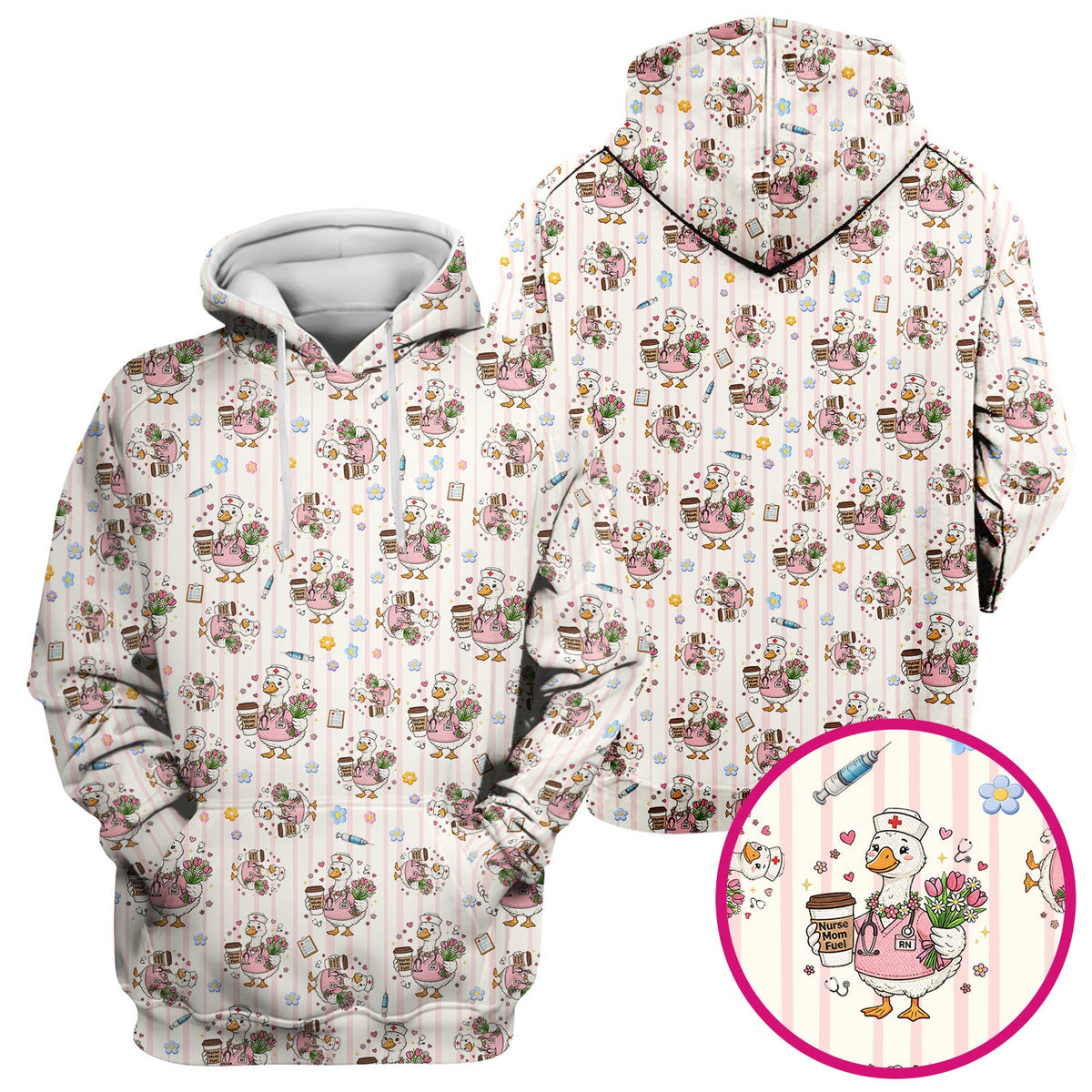 Cartoon Nurse Goose Pattern Scrub Top, Comfortable Scrubs for Nurses