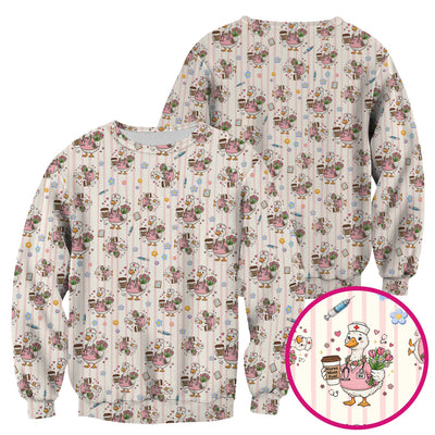 Cartoon Nurse Goose Pattern Scrub Top, Comfortable Scrubs for Nurses