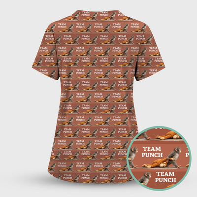 Team Punch Playful Monkey Graphic Pattern Scrubs Top, Comfortable Scrubs for Nurses
