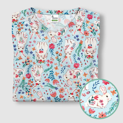 Springtime Bunny Floral Pattern Scrub Top, Breathable Fabric Scrubs for Nurses
