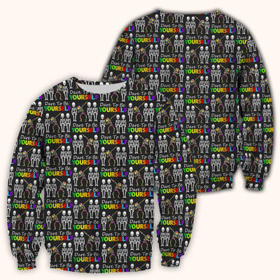 Rainbow Skeleton Dare To Be Yourself Pattern Scrubs Top, Comfortable Scrubs for Nurses