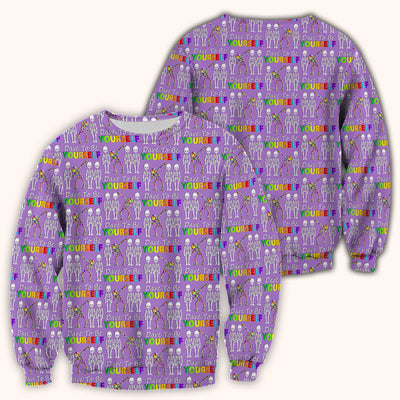 Rainbow Skeleton Dare To Be Yourself Pattern Scrubs Top, Comfortable Scrubs for Nurses