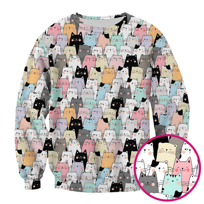 Playful Cartoon Cat Crowd Pattern Scrub Top, Comfortable Scrubs for Nurses