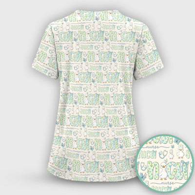 NICU Nurse Duck Pattern Scrub Top, Comfortable Scrubs for Nurses