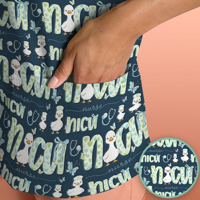 NICU Nurse Duck Pattern Scrub Top, Comfortable Scrubs for Nurses