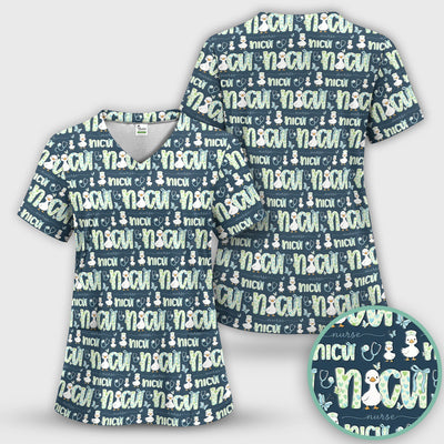 NICU Nurse Duck Pattern Scrub Top, Comfortable Scrubs for Nurses