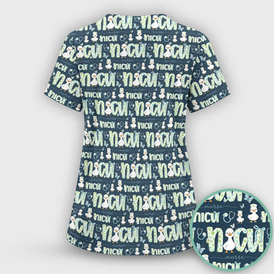 NICU Nurse Duck Pattern Scrub Top, Comfortable Scrubs for Nurses