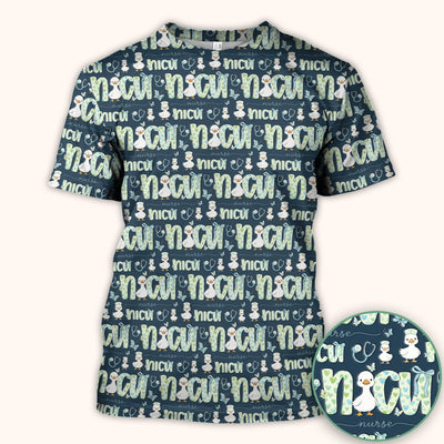 NICU Nurse Duck Pattern Scrub Top, Comfortable Scrubs for Nurses