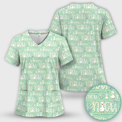 NICU Nurse Duck Pattern Scrub Top, Comfortable Scrubs for Nurses