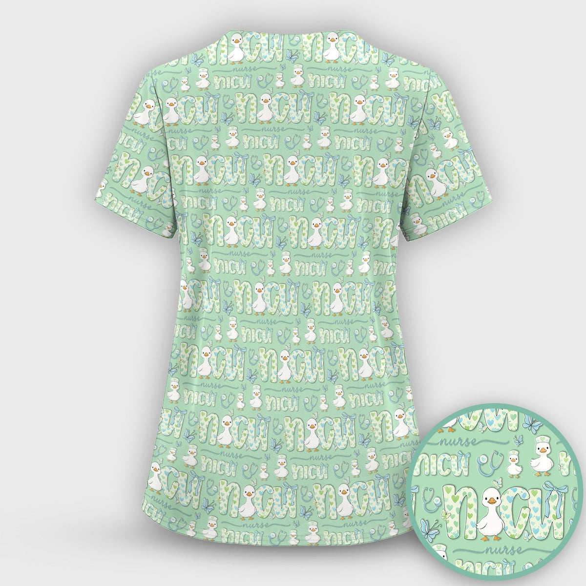NICU Nurse Duck Pattern Scrub Top, Comfortable Scrubs for Nurses