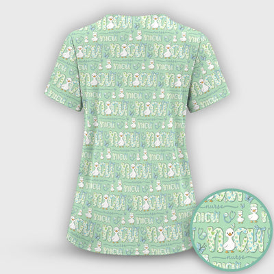 NICU Nurse Duck Pattern Scrub Top, Comfortable Scrubs for Nurses