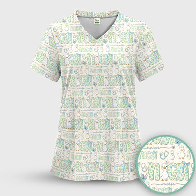 NICU Nurse Duck Pattern Scrub Top, Comfortable Scrubs for Nurses