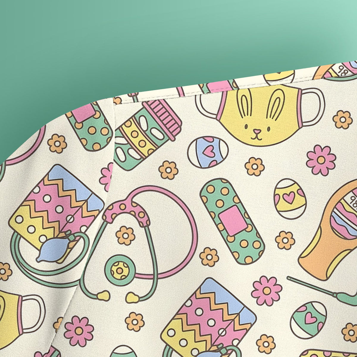 Easter Nurse Bunny Medical Pattern Scrub Top, Breathable Fabrics Nursing Uniform