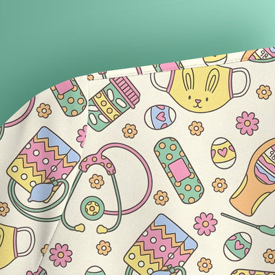 Easter Nurse Bunny Medical Pattern Scrub Top, Breathable Fabrics Nursing Uniform