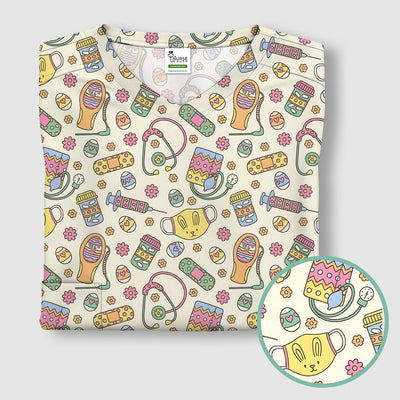 Easter Nurse Bunny Medical Pattern Scrub Top, Breathable Fabrics Nursing Uniform