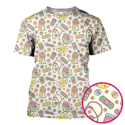 Easter Nurse Bunny Medical Pattern Scrub Top, Breathable Fabrics Nursing Uniform