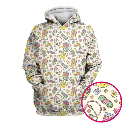 Easter Nurse Bunny Medical Pattern Scrub Top, Breathable Fabrics Nursing Uniform