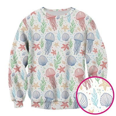 Ocean Jellyfish Starfish Seashell Pattern Scrubs Top, Comfortable Scrubs for Nurses