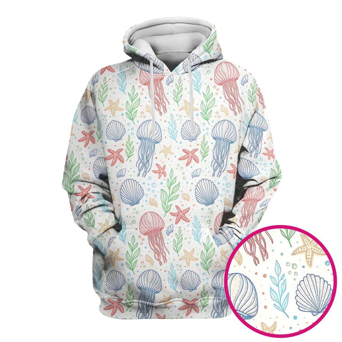 Ocean Jellyfish Starfish Seashell Pattern Scrubs Top, Comfortable Scrubs for Nurses