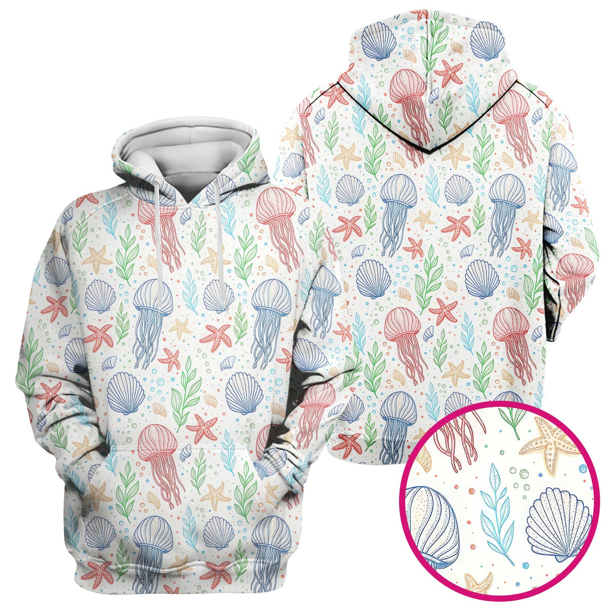 Ocean Jellyfish Starfish Seashell Pattern Scrubs Top, Comfortable Scrubs for Nurses