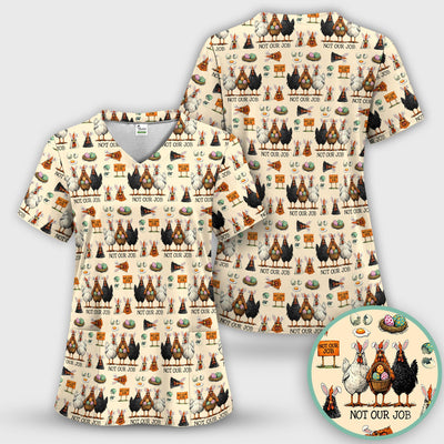 Funny Easter Chicken Humor Pattern Scrub Top, Comfortable Scrubs for Nurses