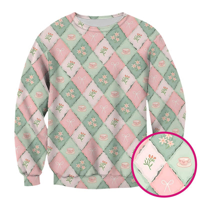 Flowers Tea Cups Pattern Scrubs Top, Comfortable Scrubs for Nurses