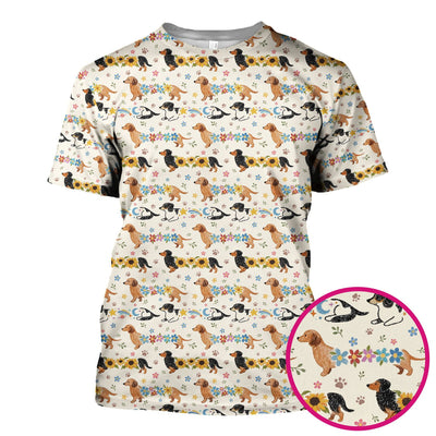 Floral Wiener Dog Pattern Scrub Top, Medical Scrubs for Nurses