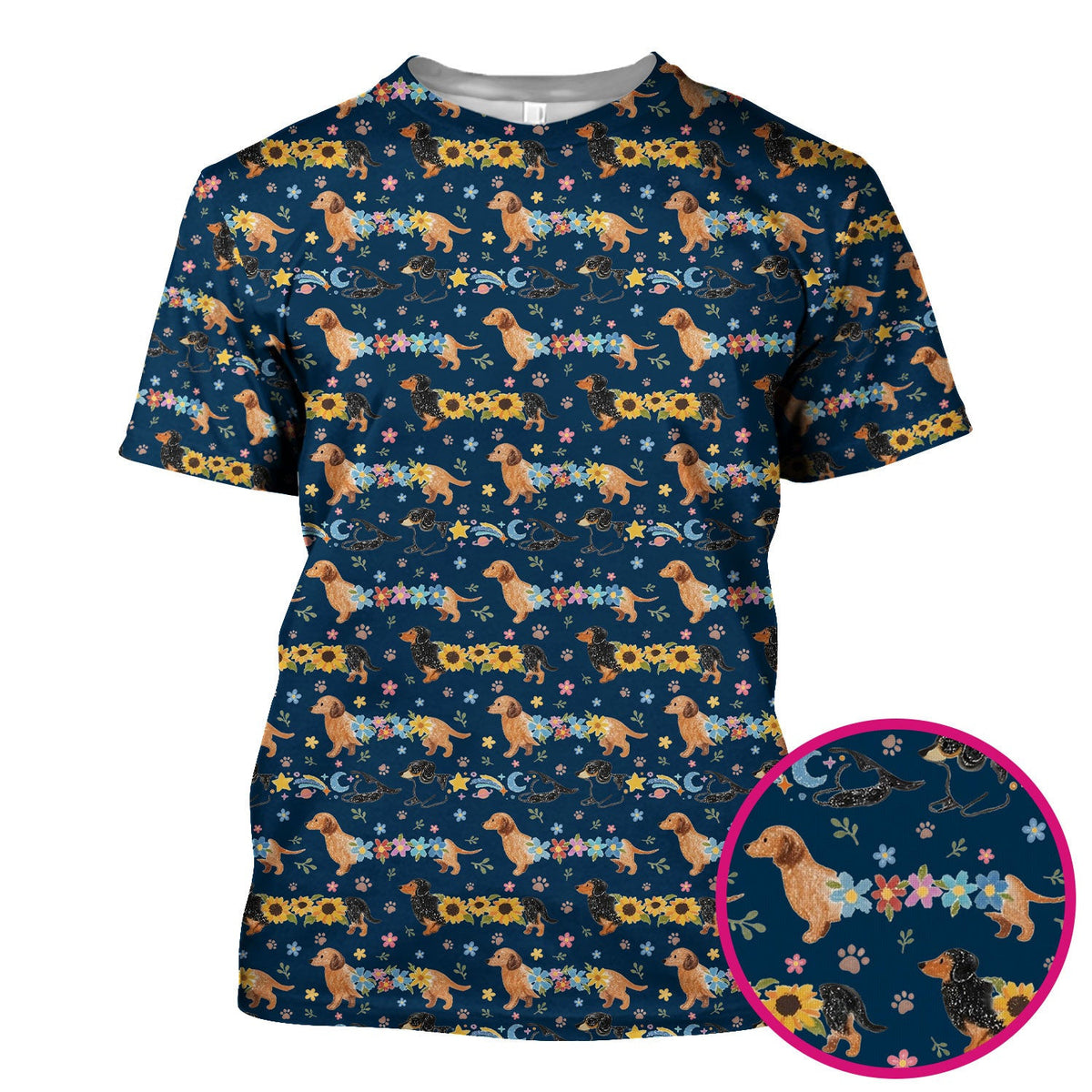Floral Wiener Dog Pattern Scrub Top, Medical Scrubs for Nurses
