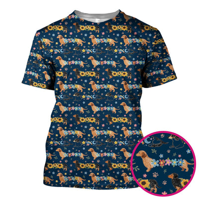 Floral Wiener Dog Pattern Scrub Top, Medical Scrubs for Nurses