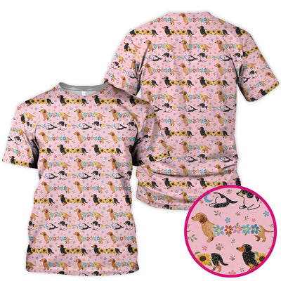 Floral Wiener Dog Pattern Scrub Top, Medical Scrubs for Nurses