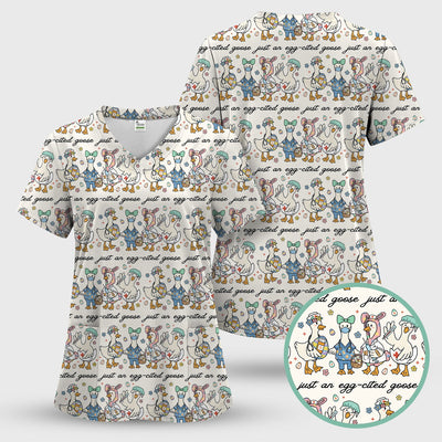 Funny Easter Nurse Goose Pattern Scrub Top, Comfortable Scrubs for Nurses