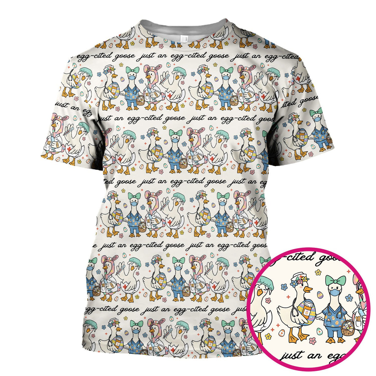 Funny Easter Nurse Goose Pattern Scrub Top, Comfortable Scrubs for Nurses