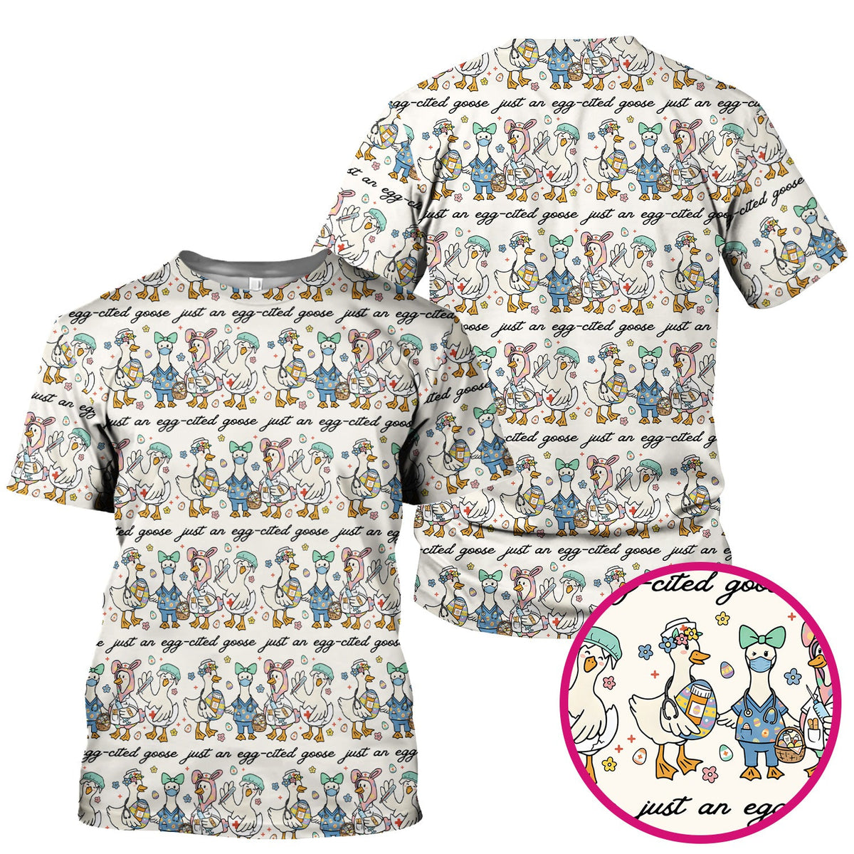 Funny Easter Nurse Goose Pattern Scrub Top, Comfortable Scrubs for Nurses