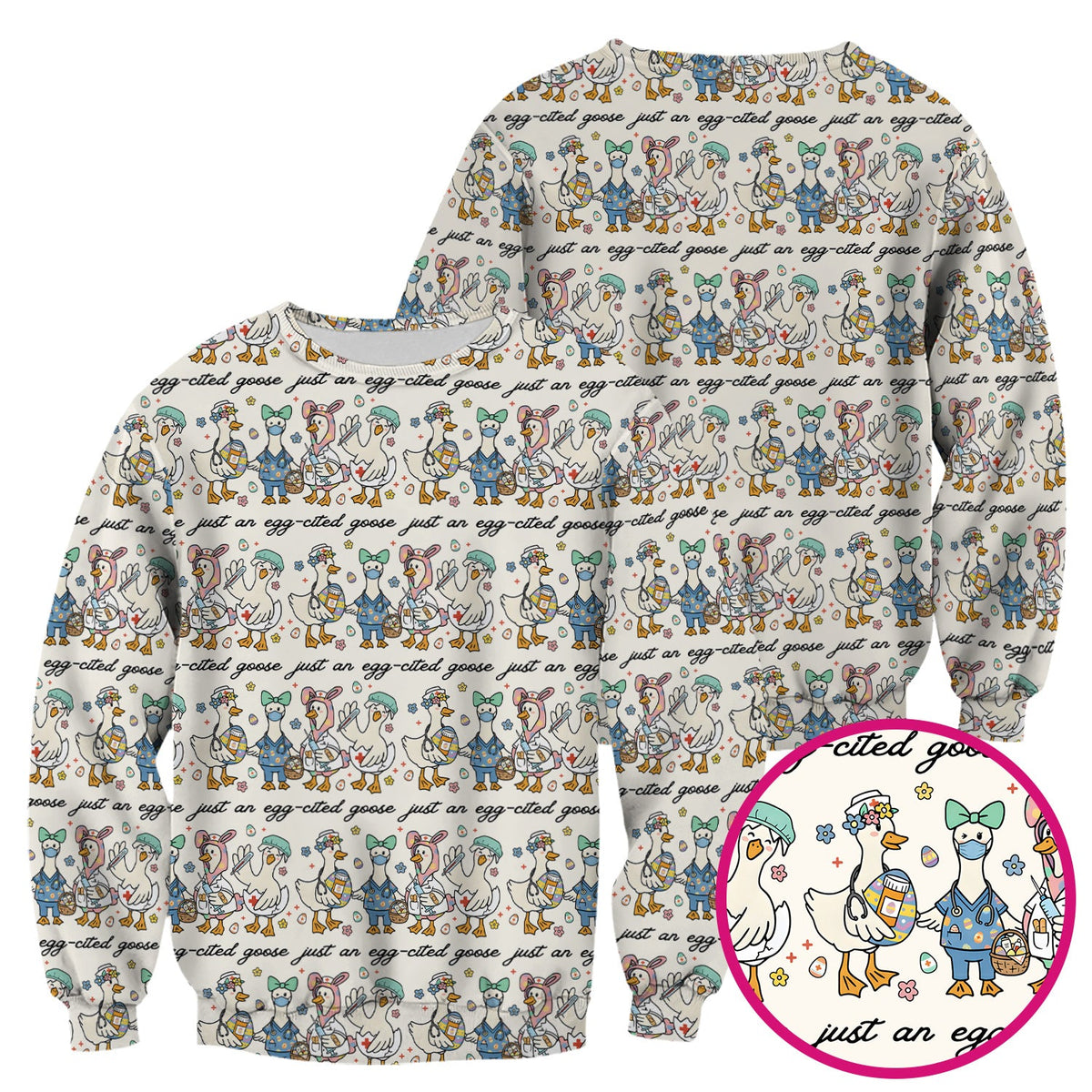 Funny Easter Nurse Goose Pattern Scrub Top, Comfortable Scrubs for Nurses