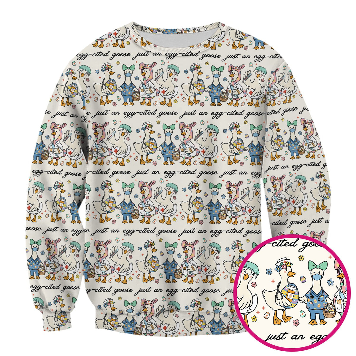 Funny Easter Nurse Goose Pattern Scrub Top, Comfortable Scrubs for Nurses