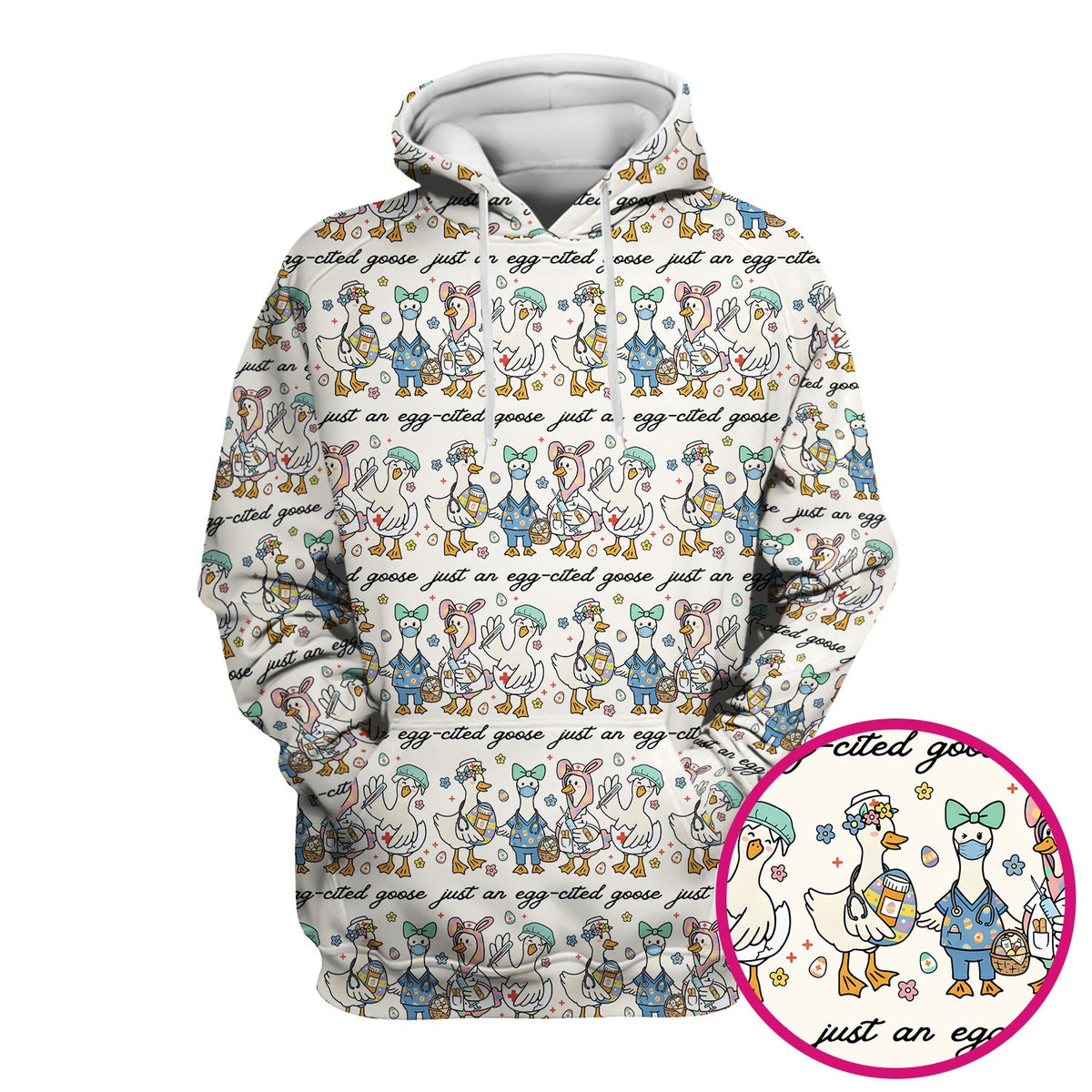 Funny Easter Nurse Goose Pattern Scrub Top, Comfortable Scrubs for Nurses