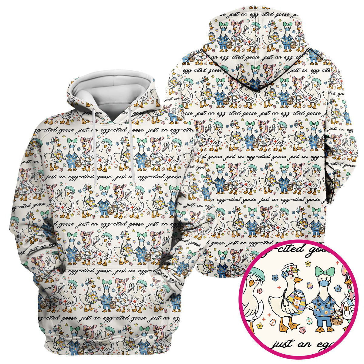 Funny Easter Nurse Goose Pattern Scrub Top, Comfortable Scrubs for Nurses