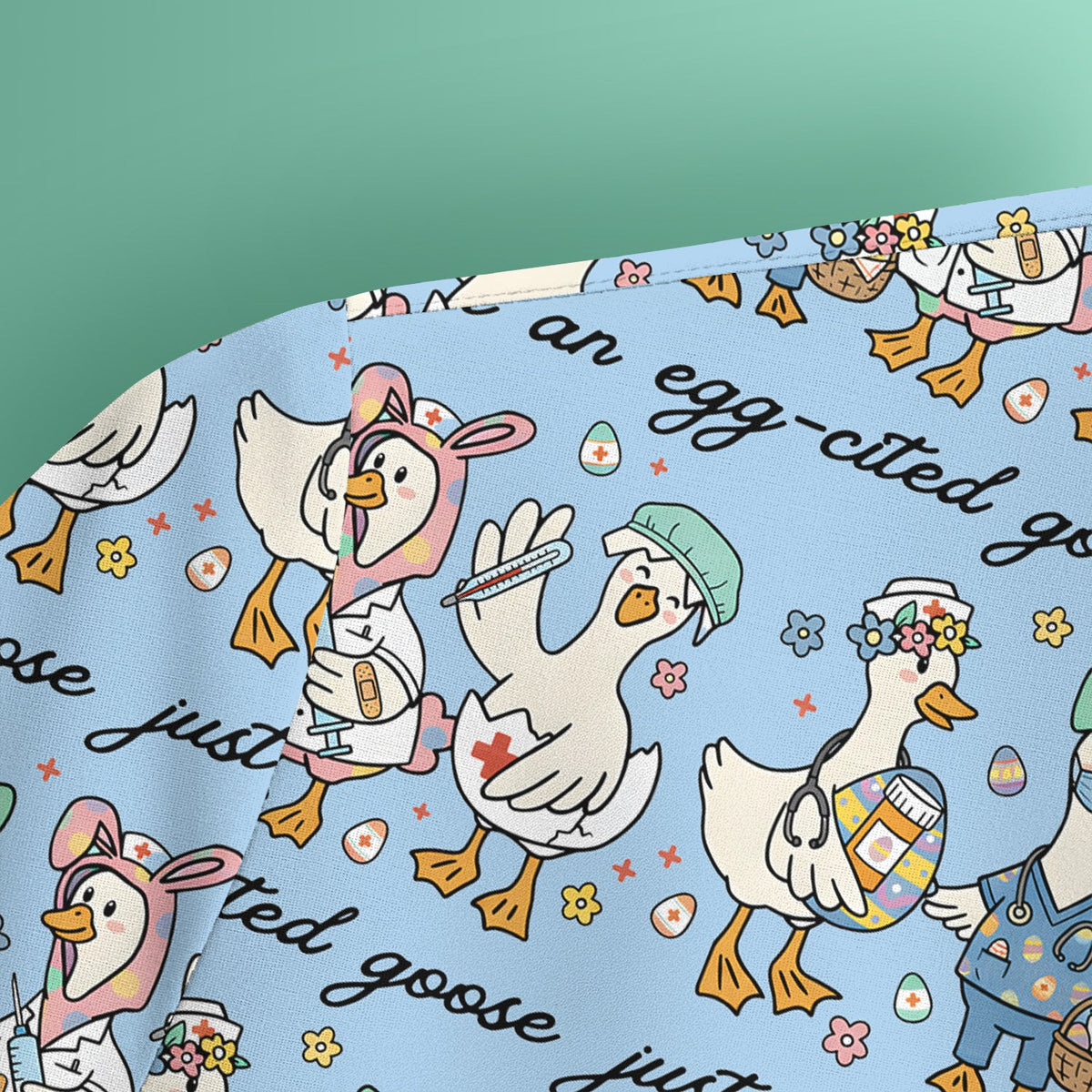Funny Easter Nurse Goose Pattern Scrub Top, Comfortable Scrubs for Nurses