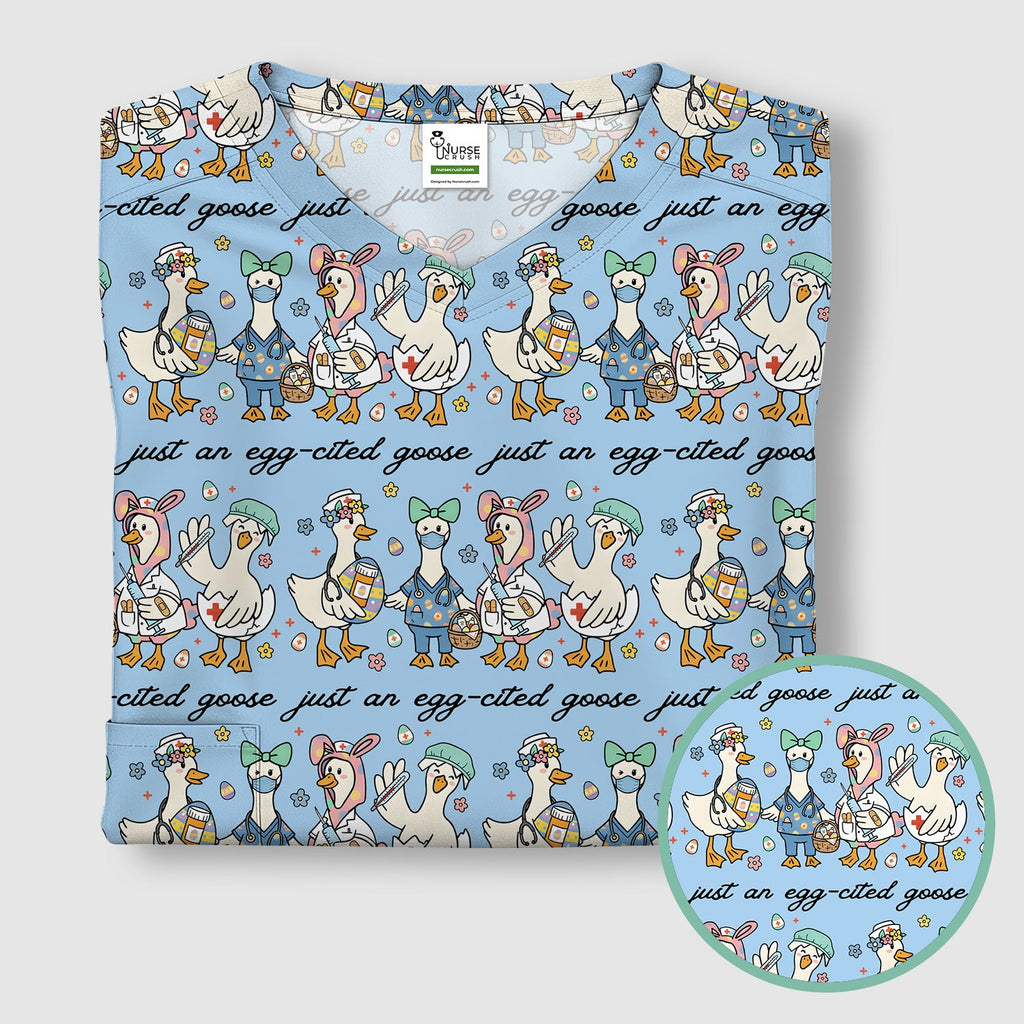 Funny Easter Nurse Goose Pattern Scrub Top, Comfortable Scrubs for Nurses
